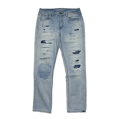 American Eagle Jeans Womens 4 Blue Tomgirl Distressed Patchwork Button Fly Denim