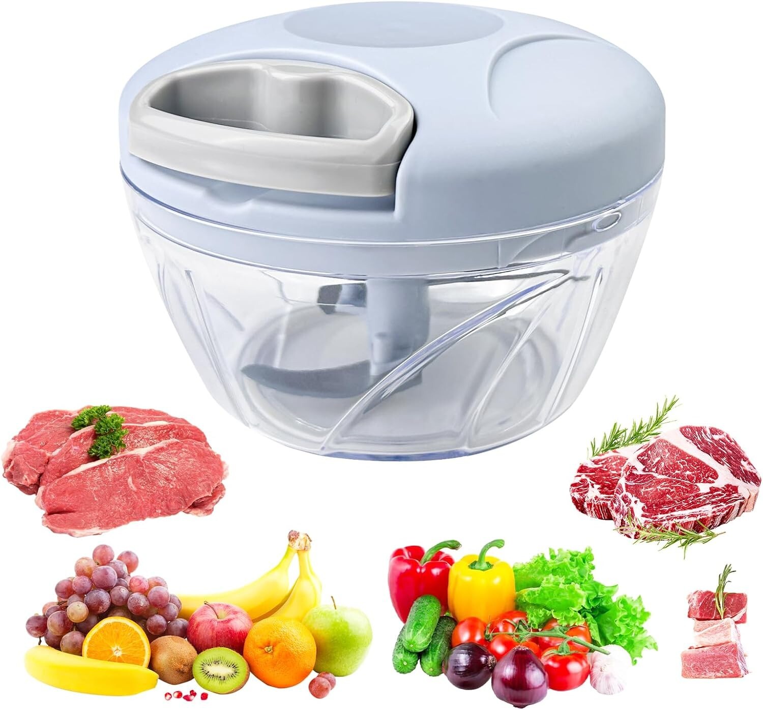 Tritatutto Manuale a Corda, 500 ml Trita Verdure Manuale con Tirante A Corda