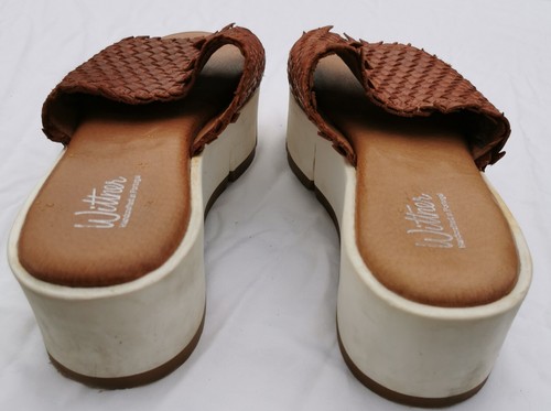 WITTNER Sz 37 Or 6 Tan Leather Braided Pallis Platform Mule Flat Slip On - Picture 4 of 10