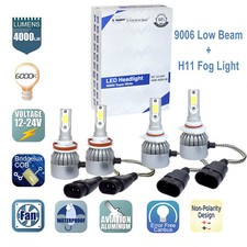 2pair 9006 H11 Combo Led Headlight Low High Beams Fog Light Kit Bulbs 6000k