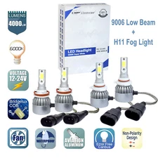 2Pair 9006 + H11 Combo LED Headlight Low High Beams Fog Light Kit Bulbs 6000K