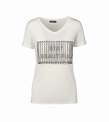Janina Damen T-Shirt Shirt mit Strasssteinen & Ketten weiß Gr. 40, 42, 44, 46 - Bild 1 von 2
