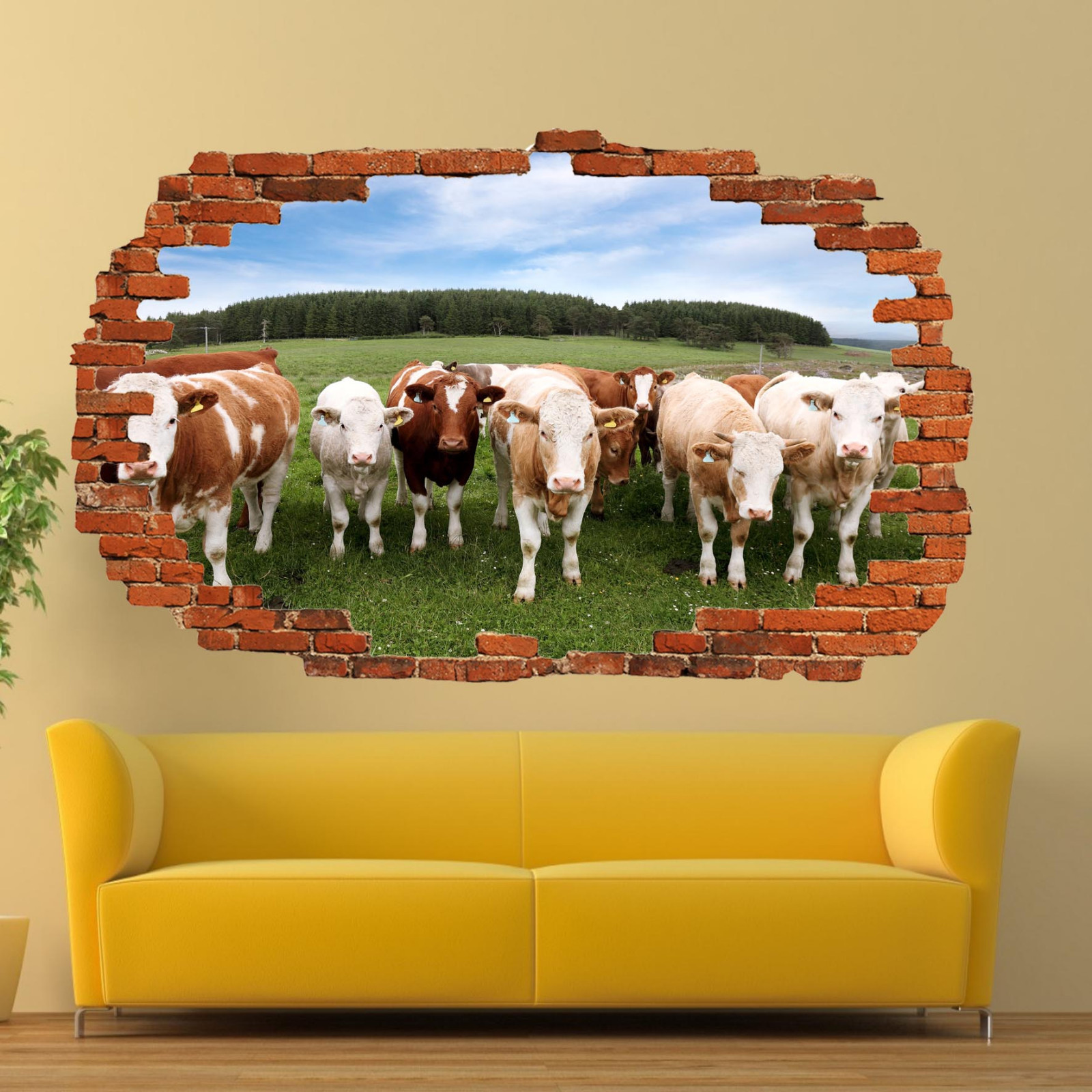 Domestic Farm Animals Cows Cattle Wall Sticker Art 3D Effect Decal