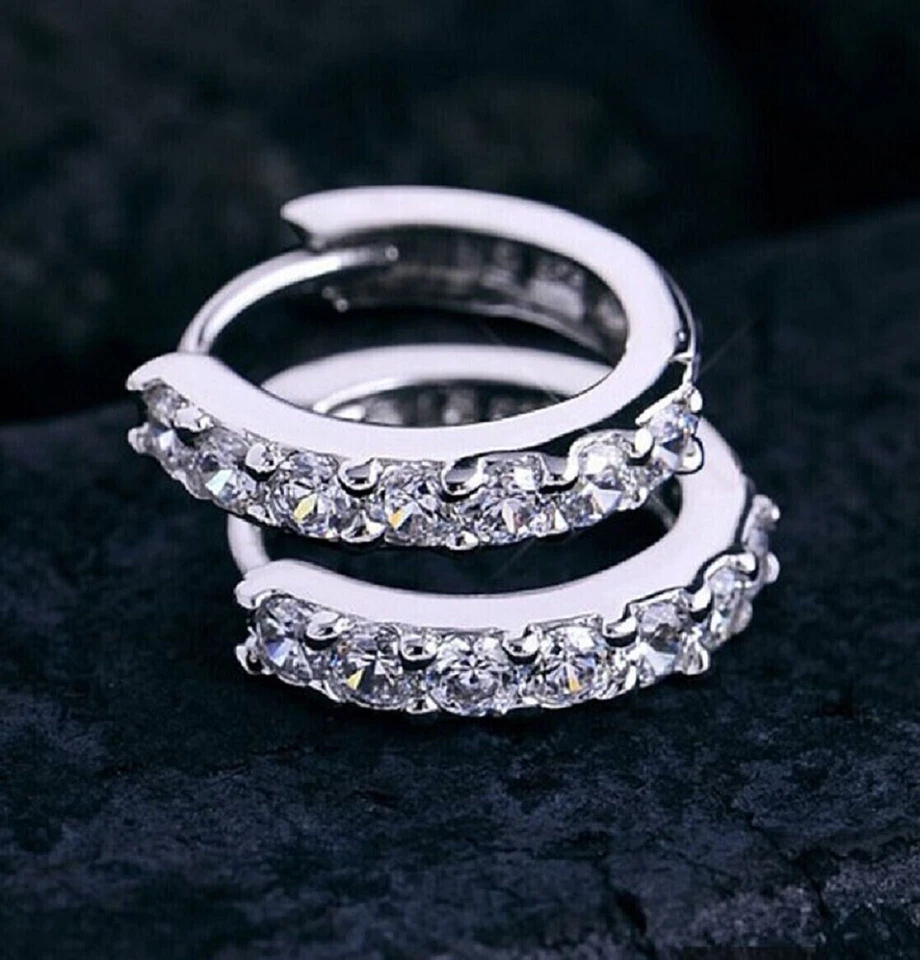 orecchini cerchio rodiati argento 925 con zirconi uomo donna unisex cerchietto - Immagine 2 di 4