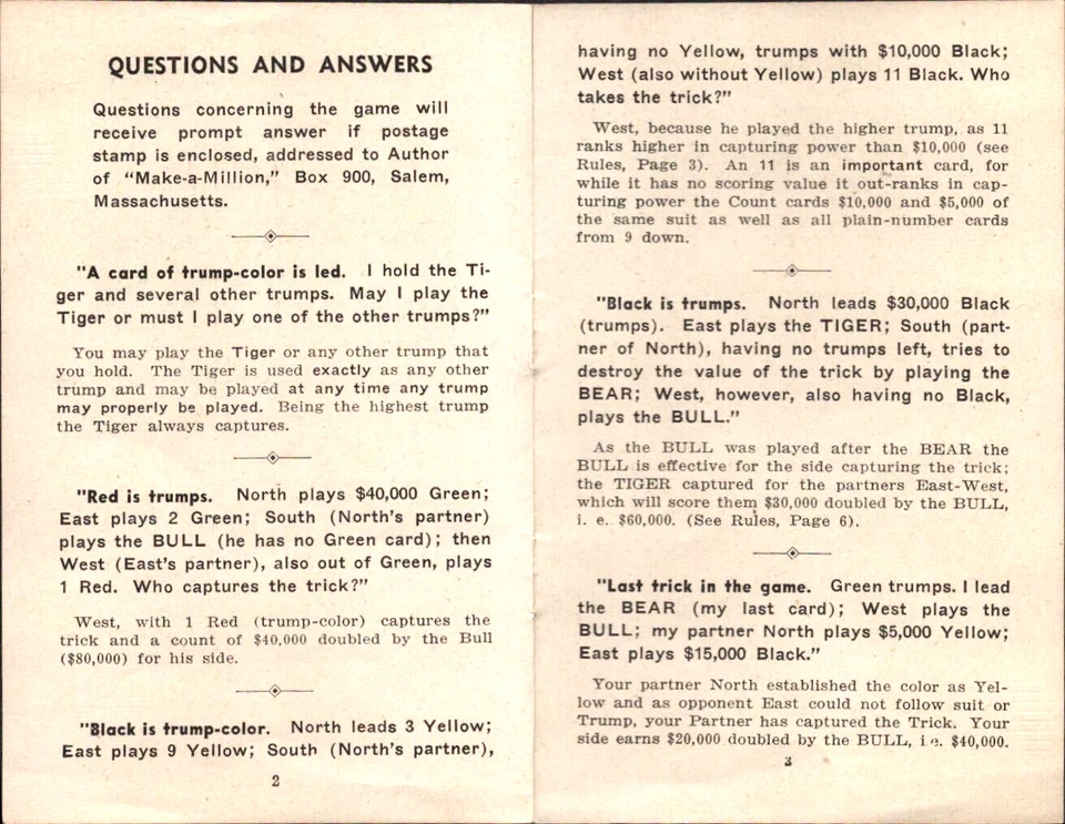 Parker Bros 1935 instrucciones de juego de cartas vintage HAZ UN MILLÓN Manhattan Million Foto 2 de 4