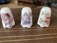 Set Of 3 THIMBLEs VINTAGE REUTTER PORZELLAN & FREDERICK WARNE '98 "FLOWER FAIRY"
