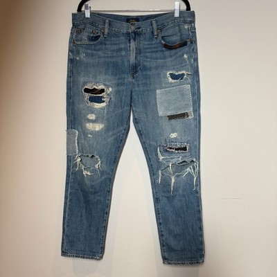 Polo Ralph Lauren Distressed Patchwork Jeans Blau Repair Denim Straight Fit W34S