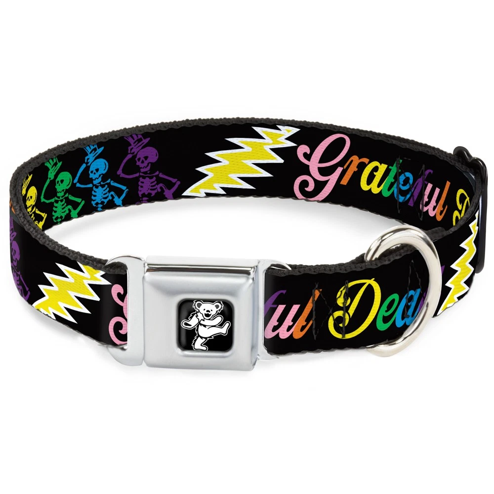 Dog Collar BEAR-Dancing Bear Black/Silver Grateful Dead Script w/Bears & Skeleto