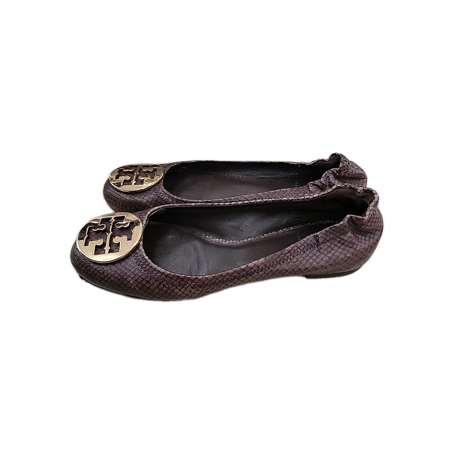 Tory Burch Minnie Croco-Embossed Leather Ballet Flat  dark brown logo gold  8.5 thumbnail 3