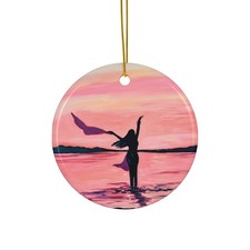 Ceramic Ornament Sunset Silhouette Beach Scene Round
