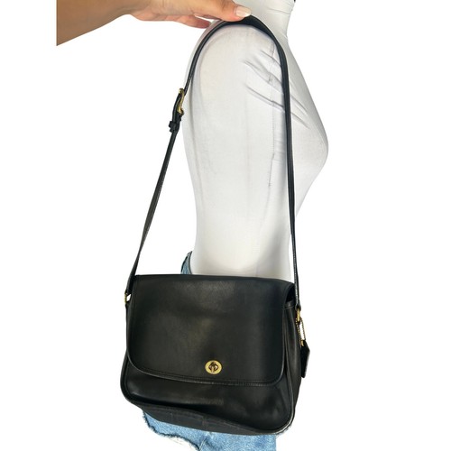 Coach Vintage Rambler Crossbody Bag Black Leather Turnlock 9061 Brass Hardware - Image 1
