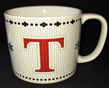 NWT BEE & WILLOW FRENCH BISTRO TILE MONOGRAM "T" COFFEE MUG ANTHROPOLOGIE STYLE
