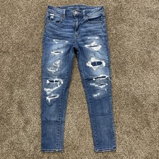 American Eagle Hi-Rise Jeggin Crop Women's Size 8 Blue Denim Super Stretch