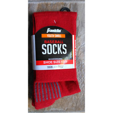 1 Pair - Franklin Youth SMALL Baseball Socks - Shoe Size 10-1 - RED - Fast Ship!