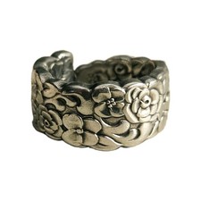 Vtg Sterling Silver Wide Repousse Rose Flower Band Ring Sz4.75 Unmarked 8.48g