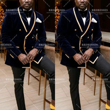 Shawl Lapel Men's Suit for Prom Evening Velvet Navy Blue Jacket Tuxedo Banquet
