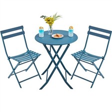 3-Piece Outdoor Bistro Set with 1 Table & 2 Chairs, Foldable Iron Furniture Set