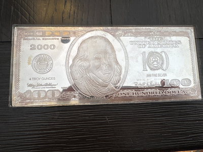 【純銀】100ドル札デザイン純銀4oz！Fine silver999 4 oz .999 Fine Silver $100 Dollar Bill Bar | eBay