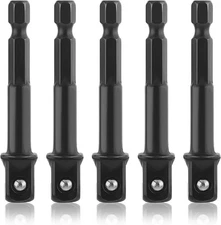 5 Pack 1/4" Hex to 3/8" Drill Socket Adapter Set Impact Driver Nut Driver Bit