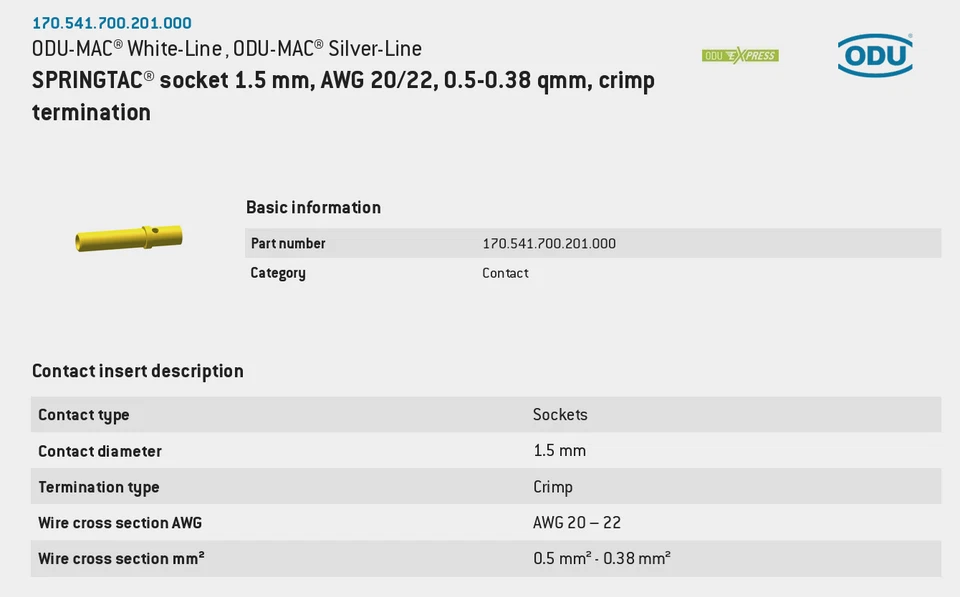 ODU Springtac 170.541.700.201.000 Crimp Buchsen - Top!!! - Bild 1 von 4