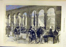 Original alter antiker Druck 1871 Französisches Nebengebäude Internationale Ausstellung Exponate