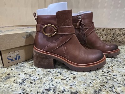 Sofft Jennie Chunky Leather Booties 9.5 Bourbon New Brown 