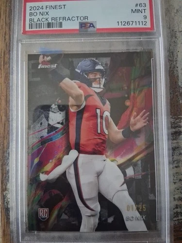 Topps 2024 Finest Bo Nix Black Refractor #63 PSA 9 #'d 01/25 Ssp