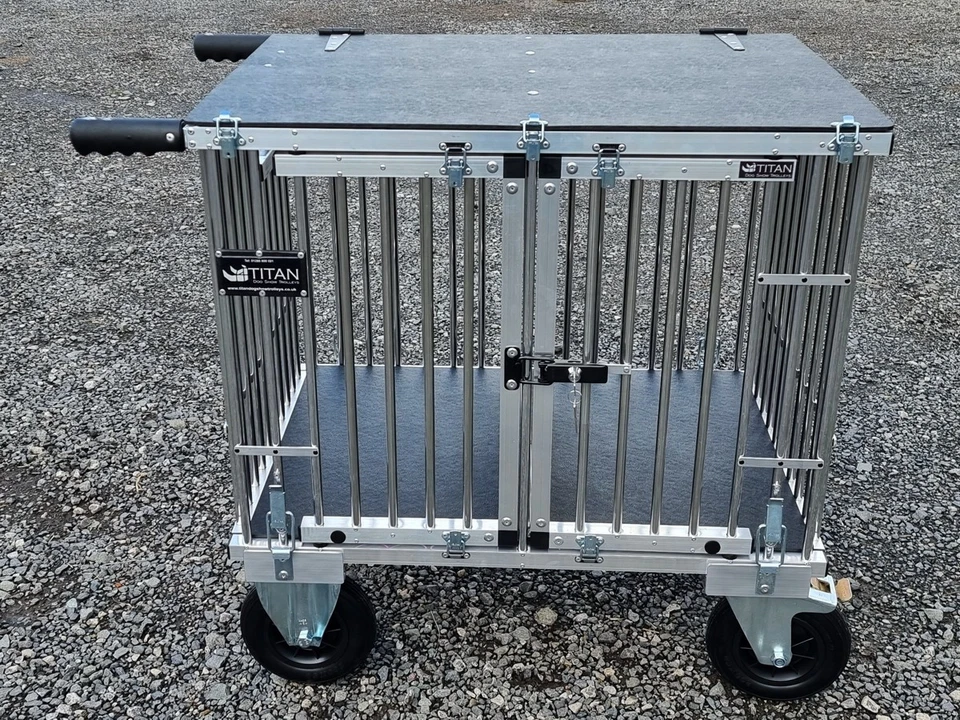 Carro de exhibición canina Titan 2 literas PEQUEÑO de aluminio - con ruedas todo terreno de 8" Foto 3 de 4