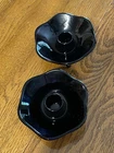 Fenton Black Glass 3 Toed 6 Petal Pair Of Candlesticks