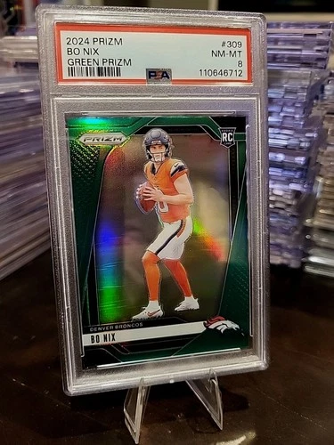 2024 Prizm - Bo Nix #309 Green Prizm (RC) PSA NM-MT 8