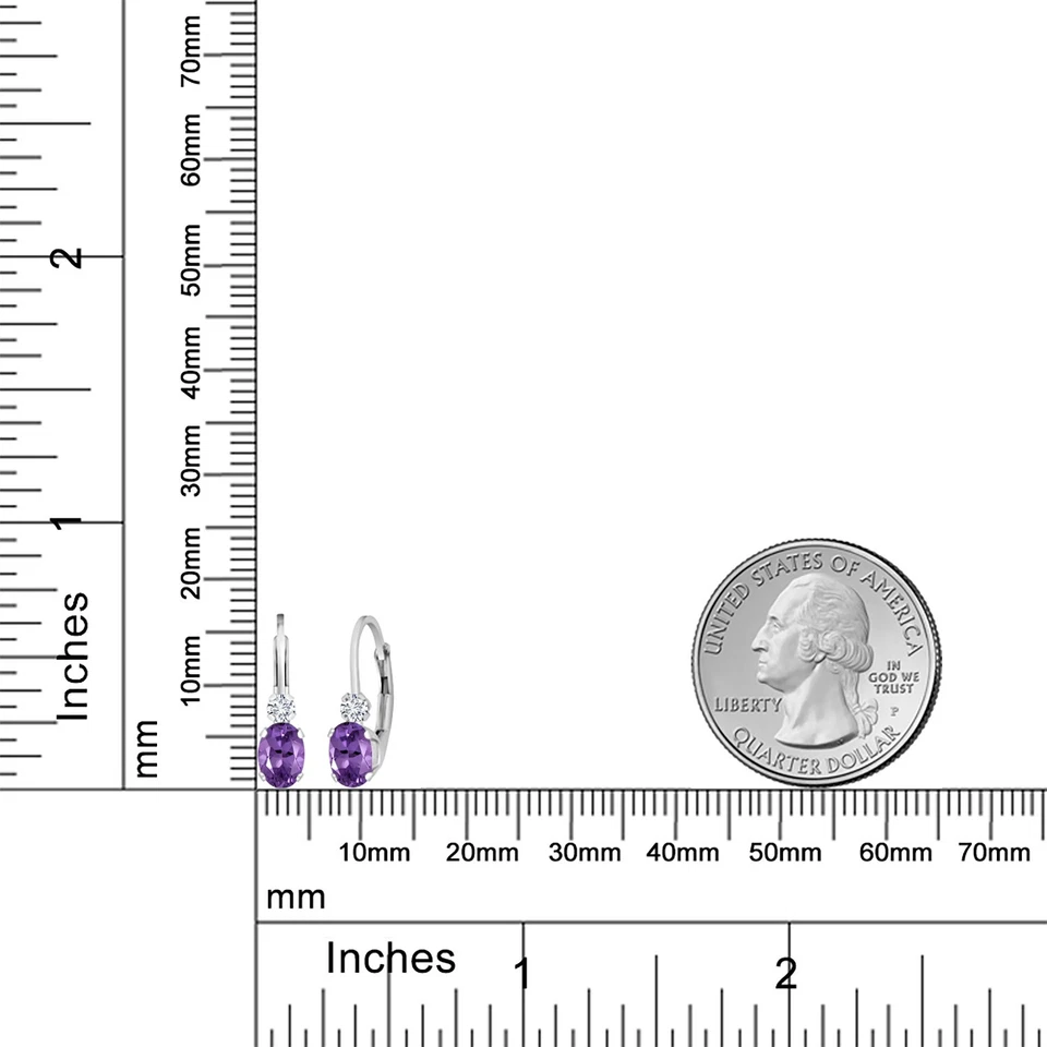 Pendientes de plata de ley 925 amatista y diamantes con cierre de palanca para mujer (0,77 Foto 4 de 4