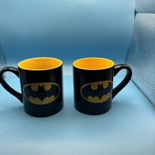 2 TM DC Comics Batman Logo Black/Yellow Glitter Ceramic Coffee Mugs