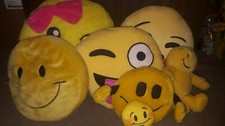 Emoji stuffed plush animal pillow lot of 7 yellow happy face talking