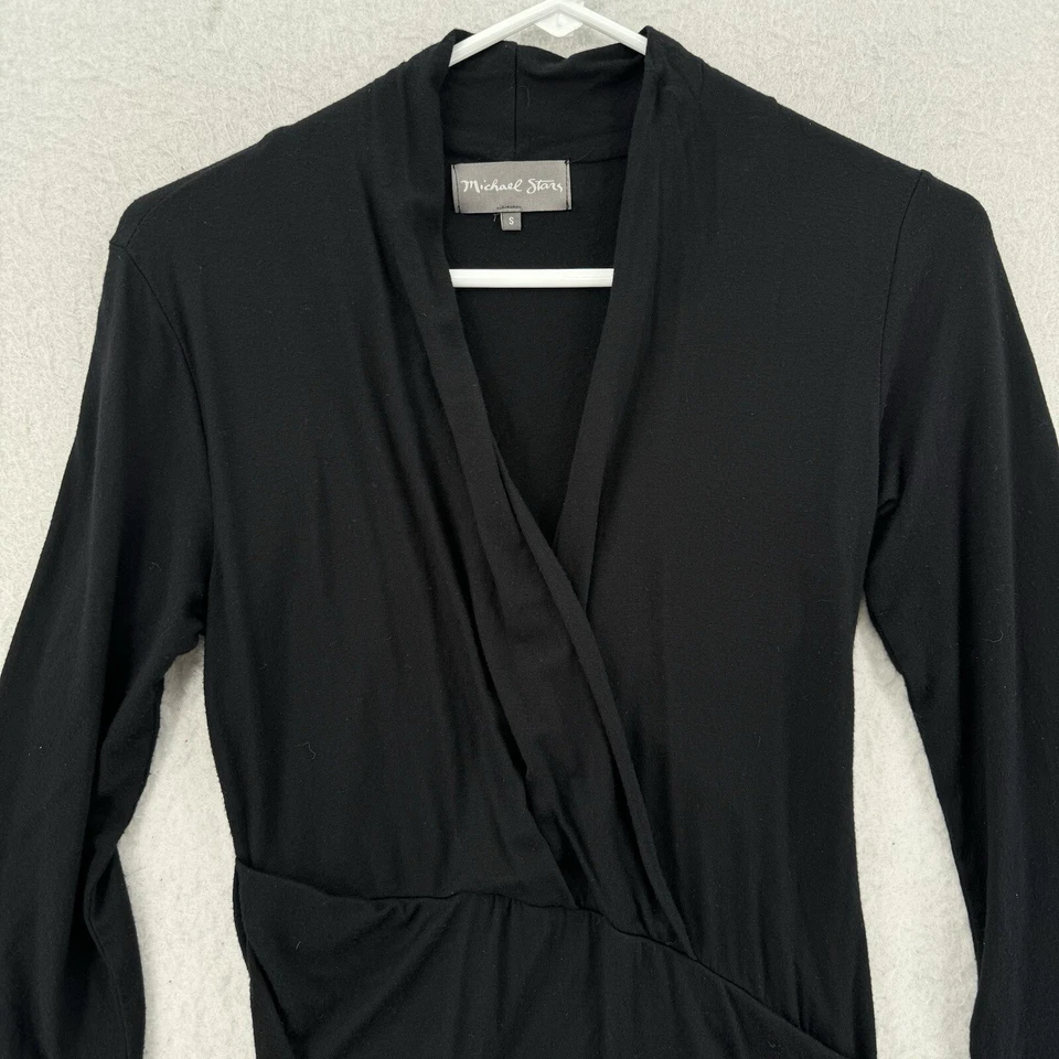 Maxi Vestido Michael Stars Mujer Pequeño Manga Larga Acanalado Negro Elástico Foto 4 de 4