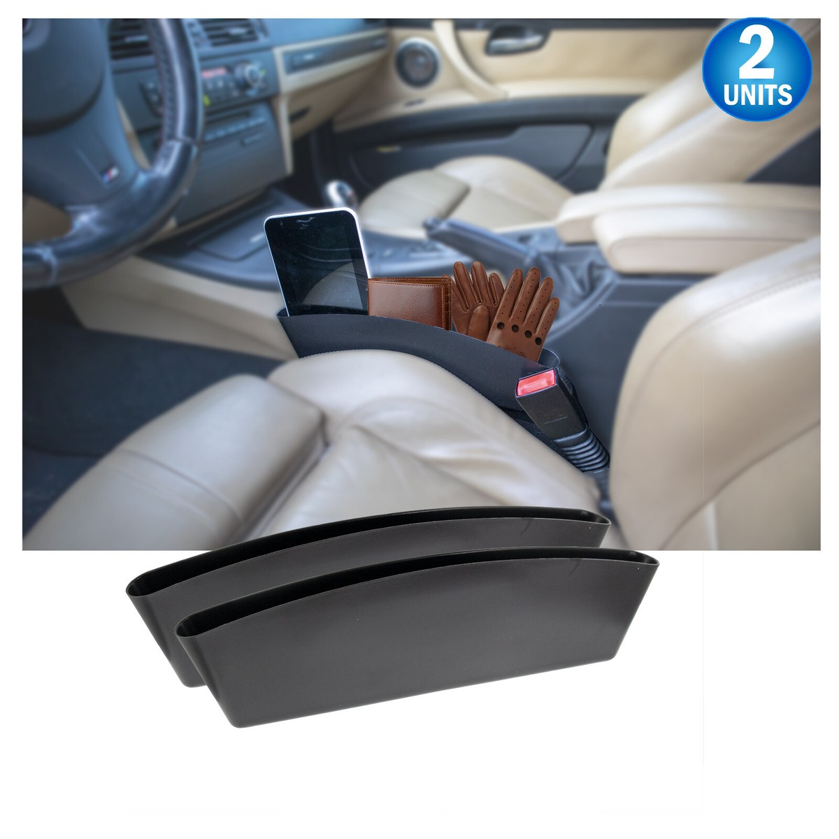 2Pcs Car Seat Gap Filler Organizer Storage Box Front Seat Console Side Pocket For Cellphones Keys Cards Wallets Sunglasses | BIG W - View #4