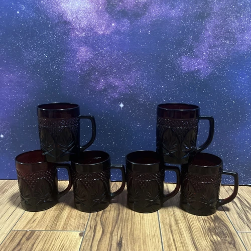 Set Of 6 Ruby Red Cristal D'arques Luminarc 3.75 Inch Glass Mugs France Mint