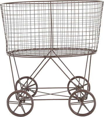 Rustic Vintage Metal Laundry Basket on Wheels - Stylish & Functional