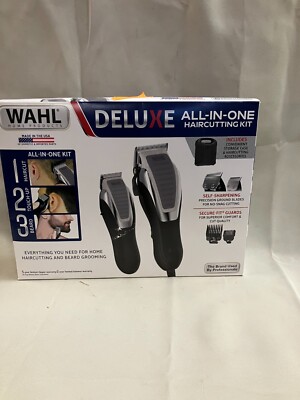 New WAHL Deluxe Hair & Beard Clipper Cutting Kit Trimmers + 17 Guides