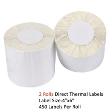 2 Rolls Direct Thermal Labels 450/Roll 4x6 For Zebra UPS LP2844 Eltron ZP450
