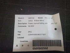 Used Right Door Mirror fits: 2011 Chevrolet Traverse Power manual folding w/turn