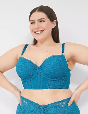 Lane Bryant CACIQUE Teal Blue Longline PUSH UP Balconette Bra 40D