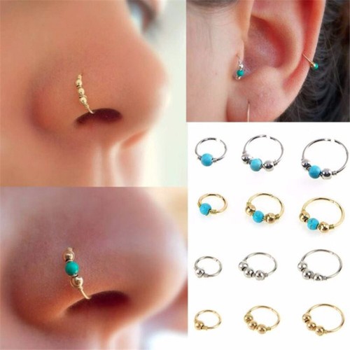 Nose Ring Nose Lip Hoop With Ball Cartilage Tragus Ear Piercing - Picture 2 of 14