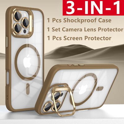 For iPhone 16 15 14 13 12 Pro Max Shockproof Case &Screen Protector & Camera Len
