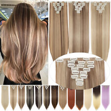 Real Natural Clip in Hair Extensions Full Head 8 Pieces /Set Long as Human Hair