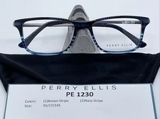 Brand New PERRY ELLIS Eyeglass Frames PE 1230-2 Navy Stripe 55-17-145