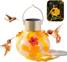 VINGUYS® Solar Hummingbird Feeder - 13.52oz Glass Hummingbird Feeder for Outdoor