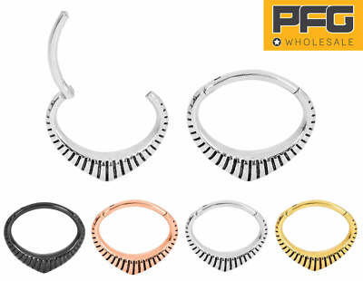 316L Surgical Steel Hinged Hoop Oval Ribbed Segment Septum Ring Sleeper Earrings
