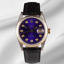 Orologio Rolex Datejust 36 mm oro giallo quadrante blu reale diamanti cinturino pelle 16013