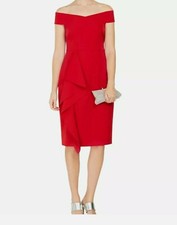 Vince Camuto Women's Red  Off Shoulder Ruffle Sheath Party Cocktail Dress Size 8