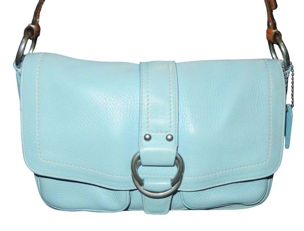Coach 2008 Chelsea Gorgeous Light Blue Pebbled Leather Buckle Flap